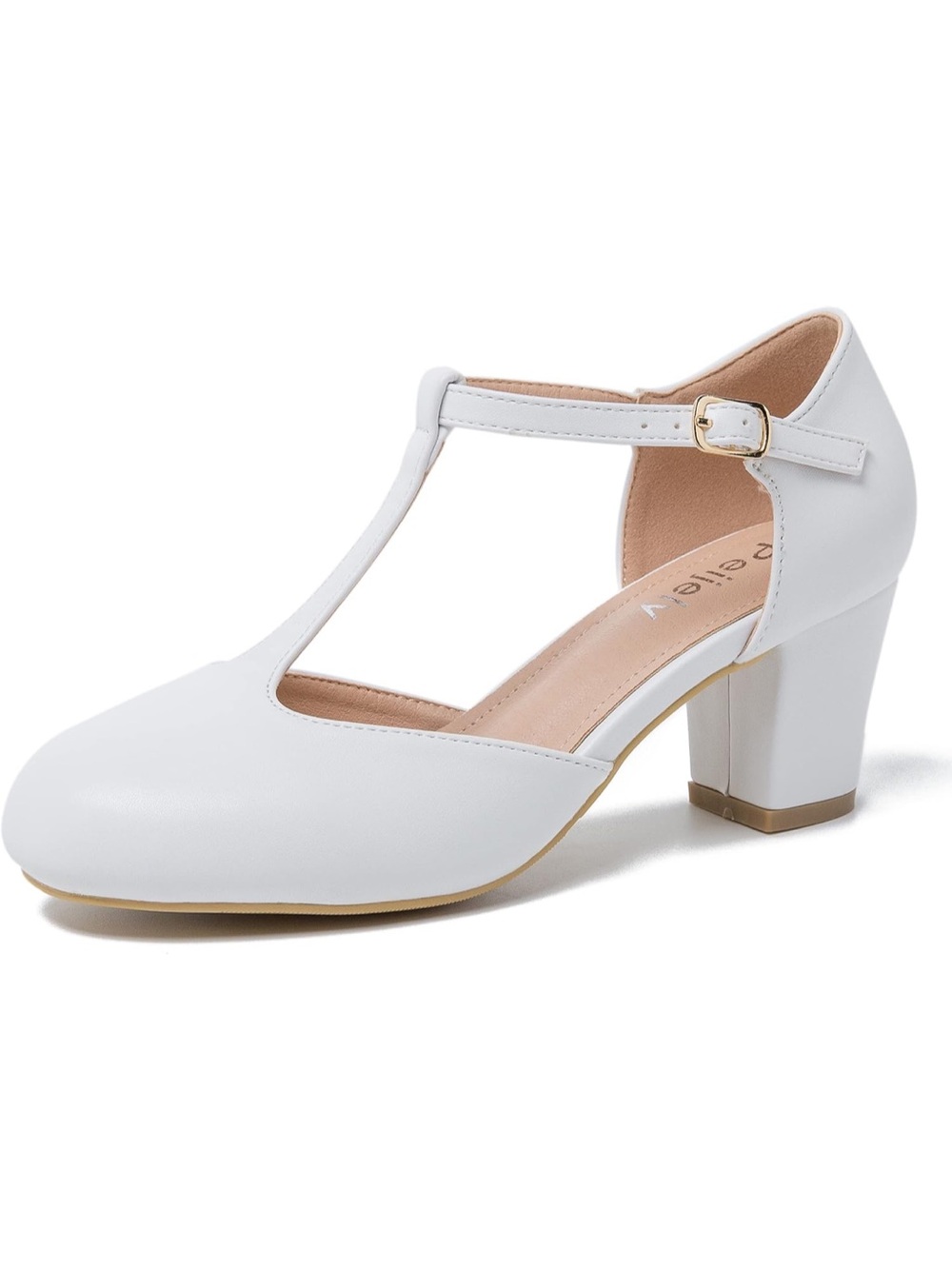 T-Strap Mary Jane Pumps Block Heel Closed Toe Dress Shoes with Buckle 8. 2833-1